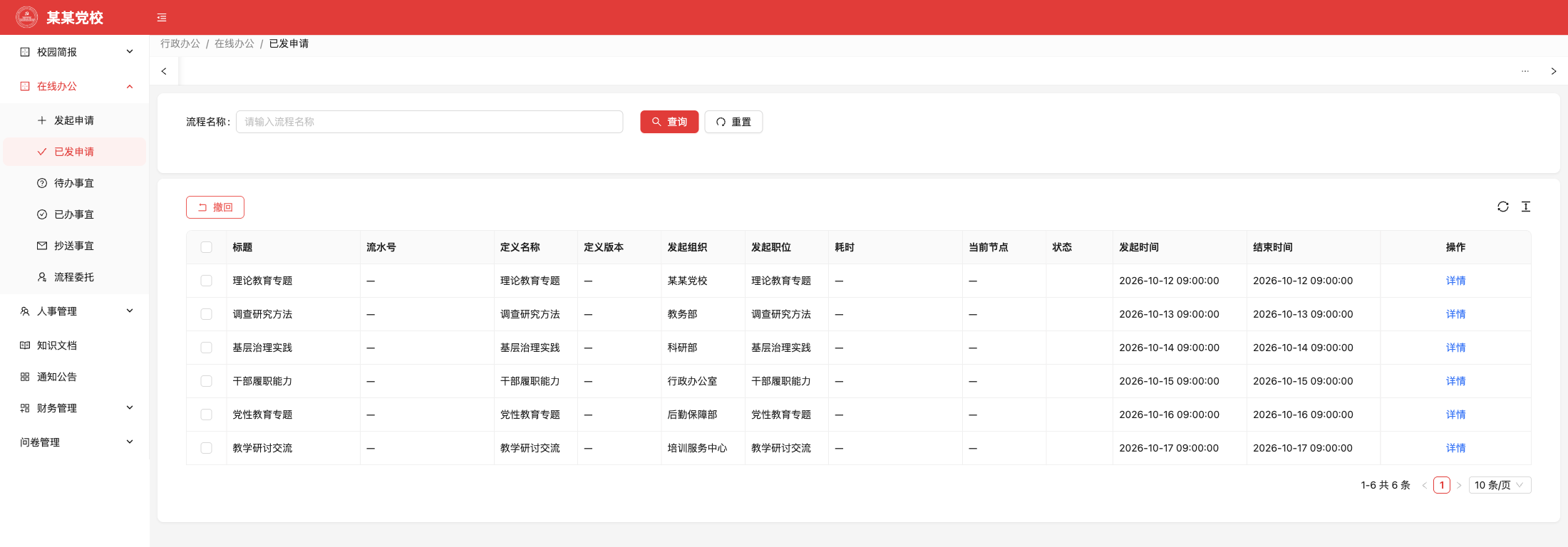 已发申请,原系统运行界面,模拟数据